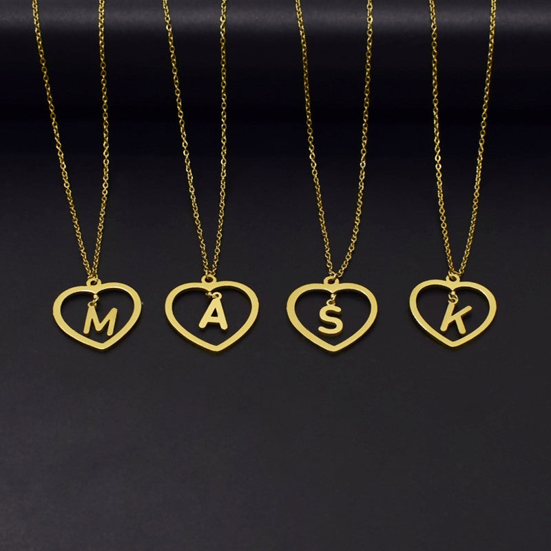 Open Heart Initial Letter Necklace