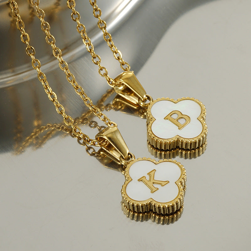 Clover Initial Letter Mother of Pearl Necklace