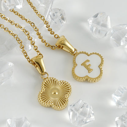 Clover Initial Letter Mother of Pearl Necklace