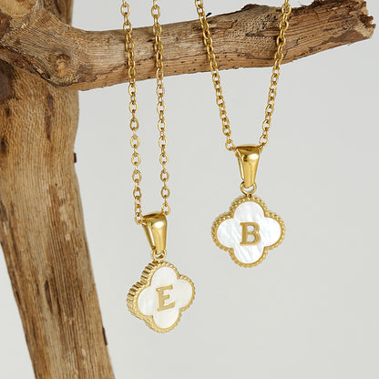 Clover Initial Letter Mother of Pearl Necklace