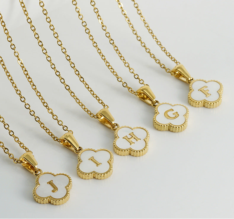 Clover Initial Letter Mother of Pearl Necklace