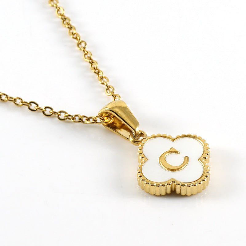 Clover Initial Letter Mother of Pearl Necklace