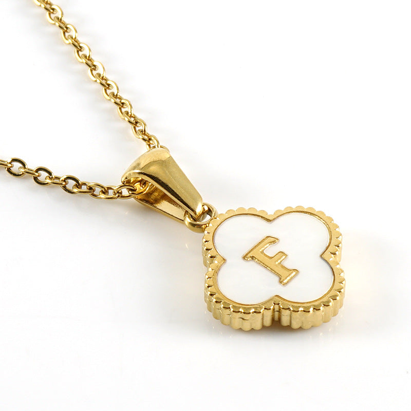 Clover Initial Letter Mother of Pearl Necklace