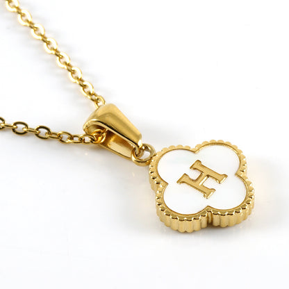 Clover Initial Letter Mother of Pearl Necklace