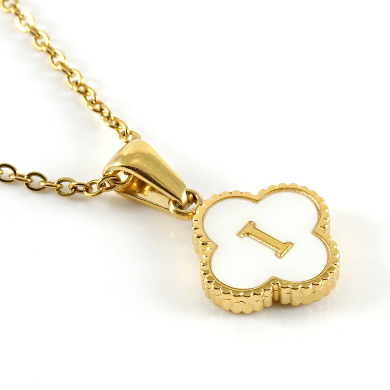 Clover Initial Letter Mother of Pearl Necklace