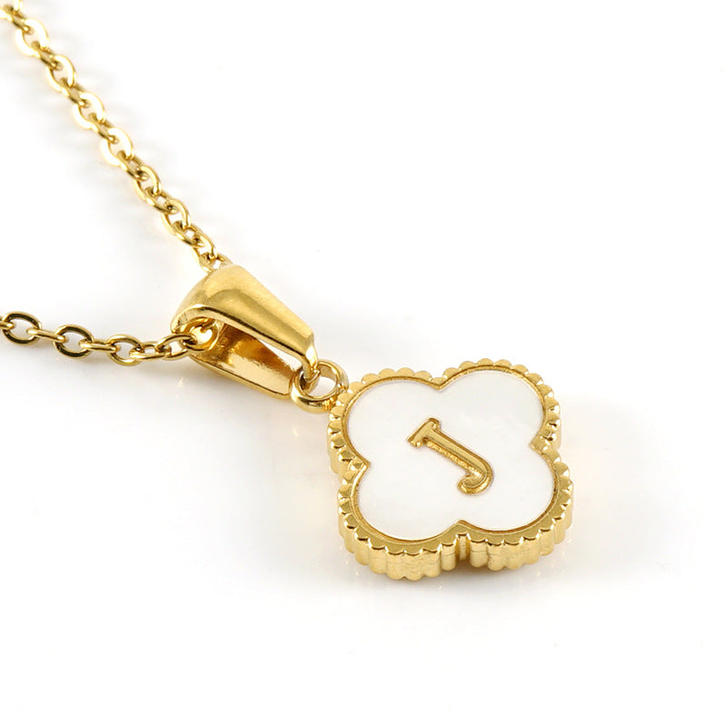 Clover Initial Letter Mother of Pearl Necklace