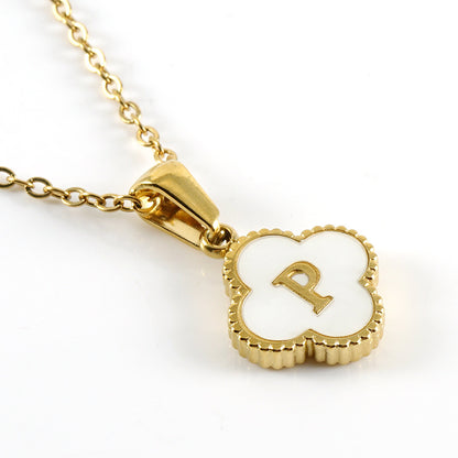 Clover Initial Letter Mother of Pearl Necklace