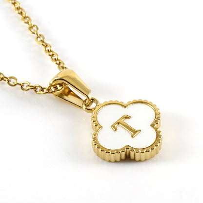 Clover Initial Letter Mother of Pearl Necklace