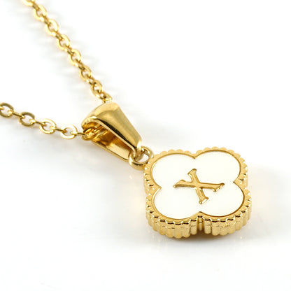 Clover Initial Letter Mother of Pearl Necklace