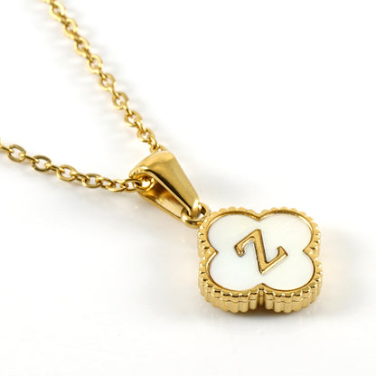 Clover Initial Letter Mother of Pearl Necklace