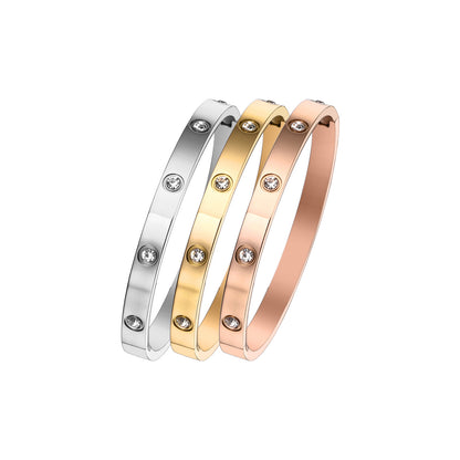 Classic Round  Zirconia Hinged Bangle Bracelet