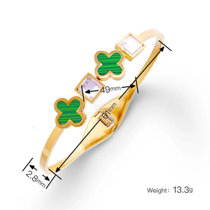 Green Clover  Square Bangle Bracelet