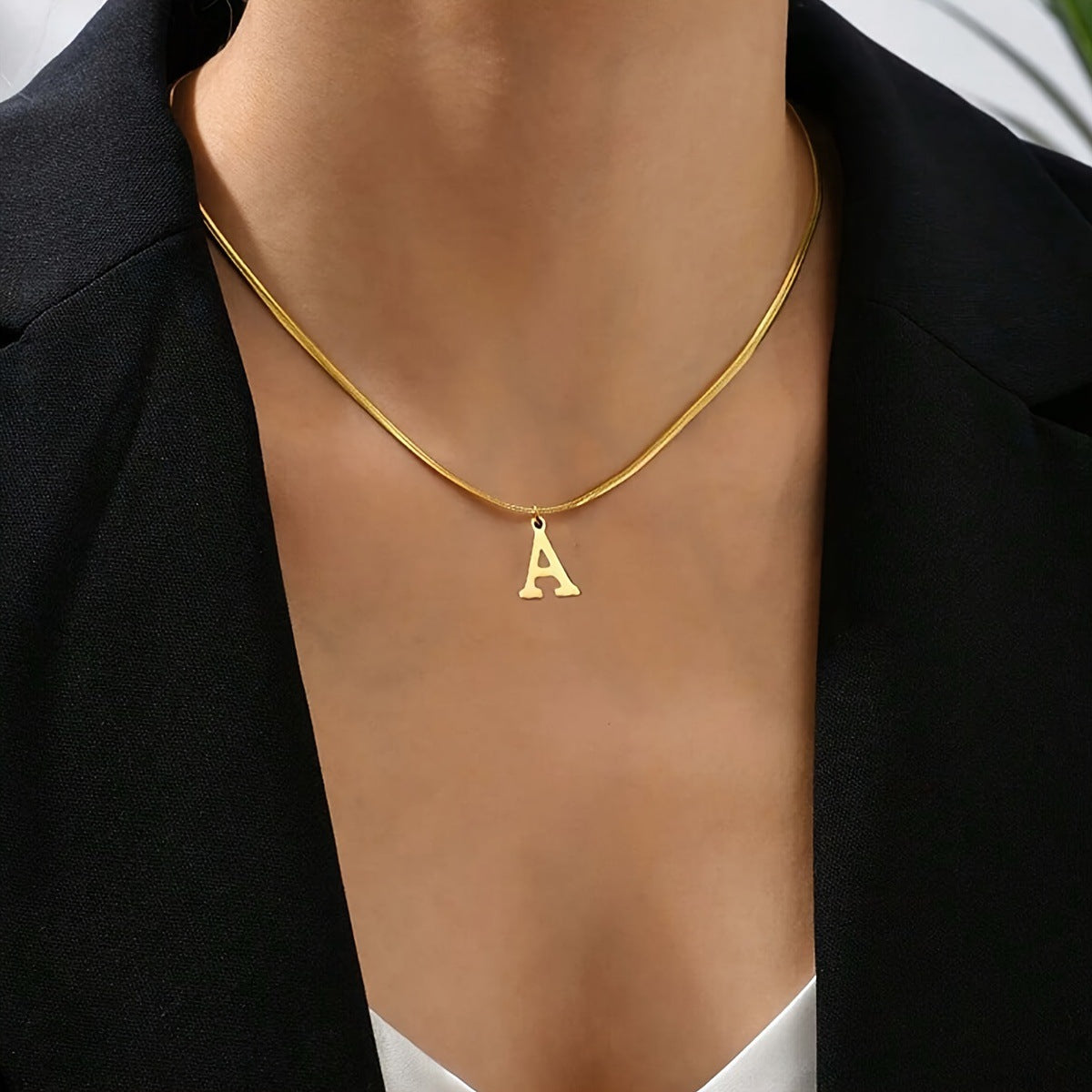 Script Initial Letter Herringbone  Chain Necklace