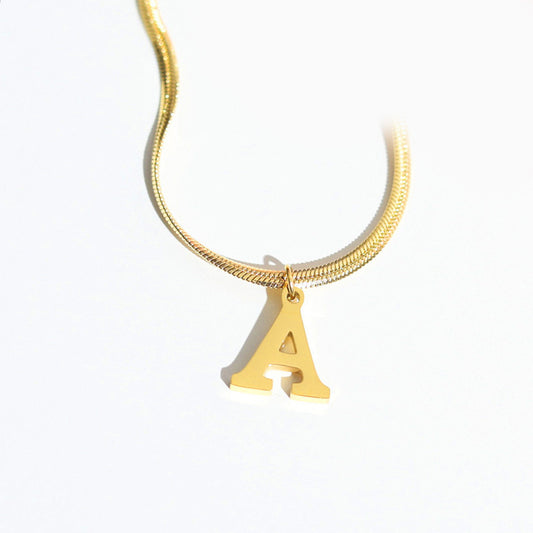 Script Initial Letter Herringbone  Chain Necklace