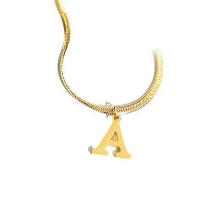 Script Initial Letter Herringbone  Chain Necklace