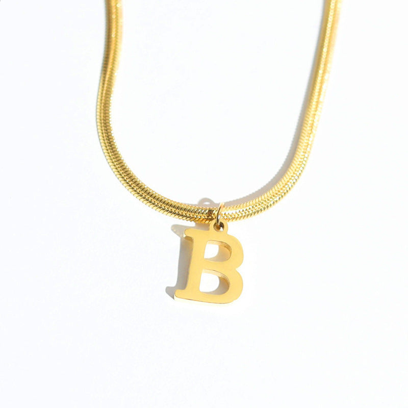 Script Initial Letter Herringbone  Chain Necklace