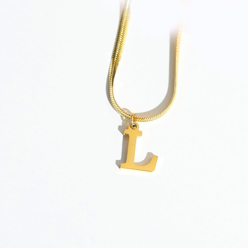 Script Initial Letter Herringbone  Chain Necklace