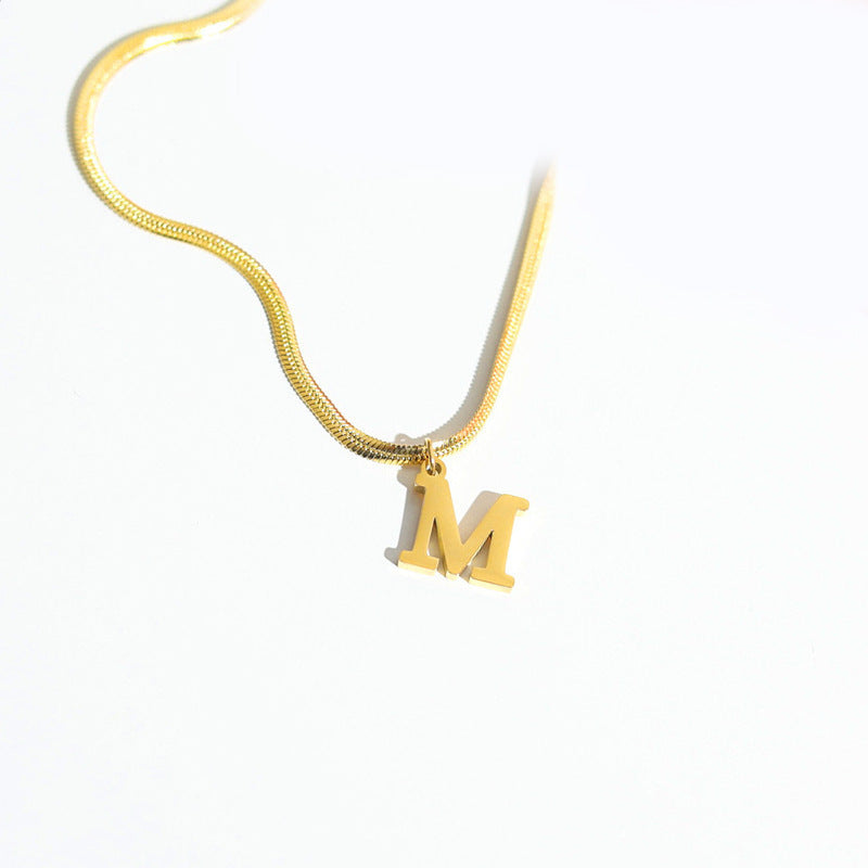 Script Initial Letter Herringbone  Chain Necklace