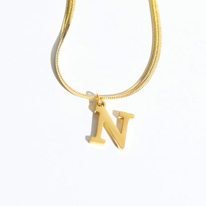 Script Initial Letter Herringbone  Chain Necklace