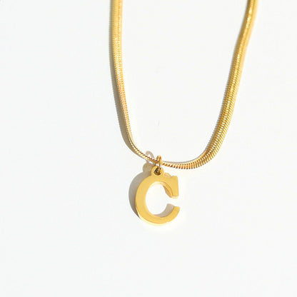 Script Initial Letter Herringbone  Chain Necklace