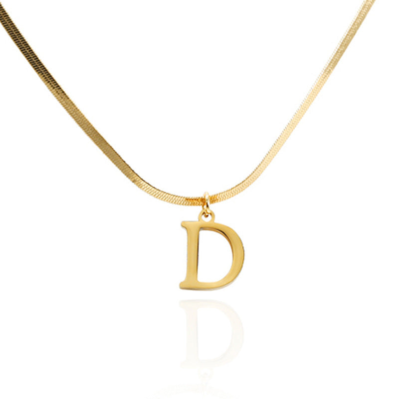 Script Initial Letter Herringbone  Chain Necklace