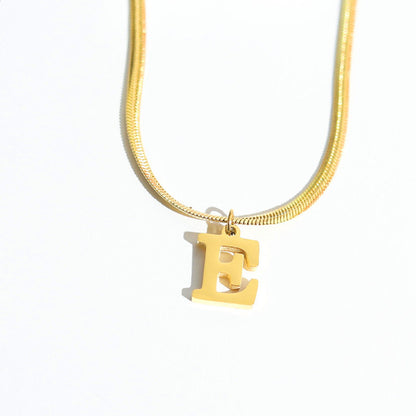 Script Initial Letter Herringbone  Chain Necklace