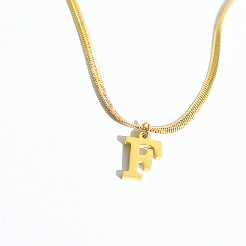 Script Initial Letter Herringbone  Chain Necklace