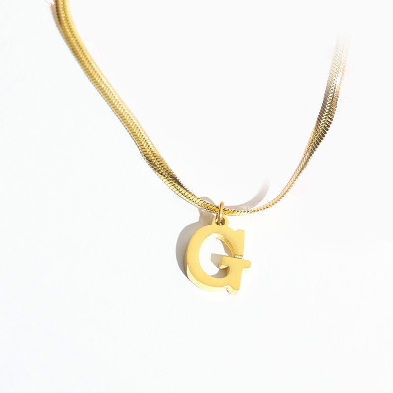 Script Initial Letter Herringbone  Chain Necklace