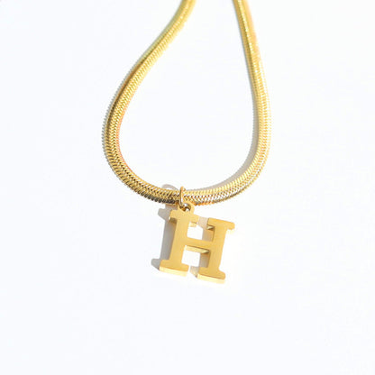 Script Initial Letter Herringbone  Chain Necklace