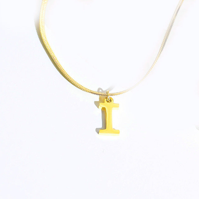 Script Initial Letter Herringbone  Chain Necklace