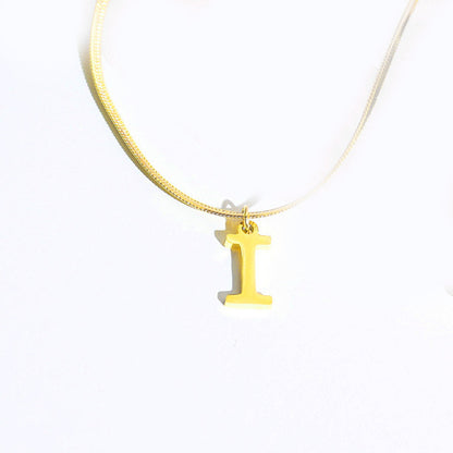 Script Initial Letter Herringbone  Chain Necklace