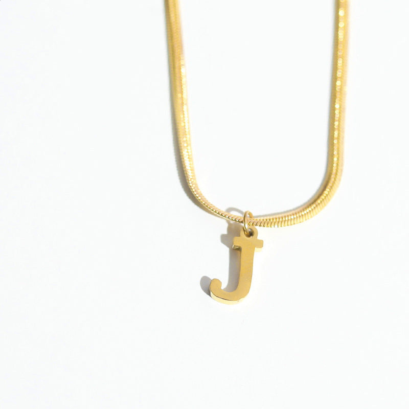 Script Initial Letter Herringbone  Chain Necklace