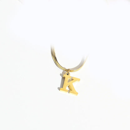 Script Initial Letter Herringbone  Chain Necklace