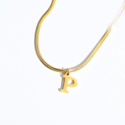 Script Initial Letter Herringbone  Chain Necklace