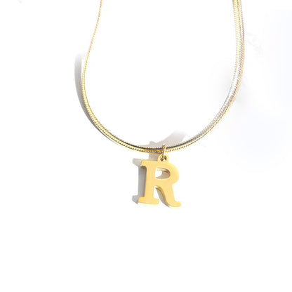 Script Initial Letter Herringbone  Chain Necklace