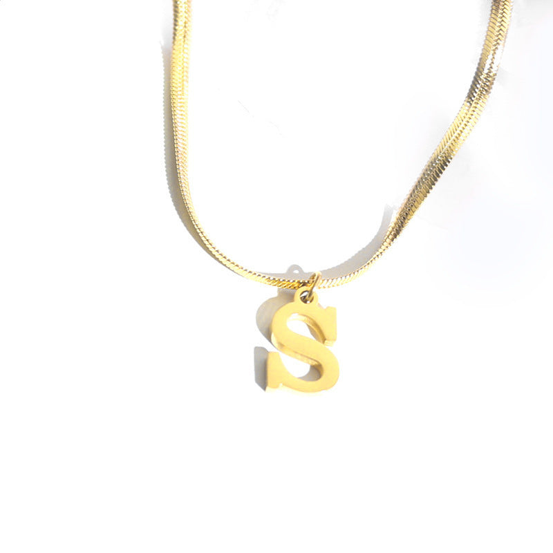 Script Initial Letter Herringbone  Chain Necklace