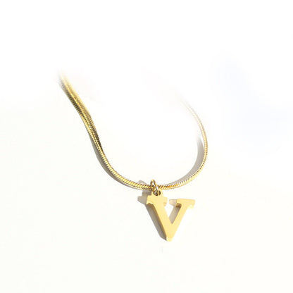 Script Initial Letter Herringbone  Chain Necklace