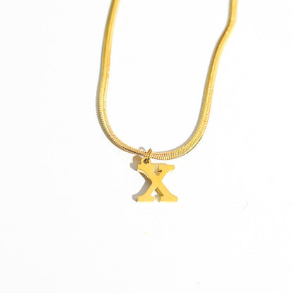 Script Initial Letter Herringbone  Chain Necklace