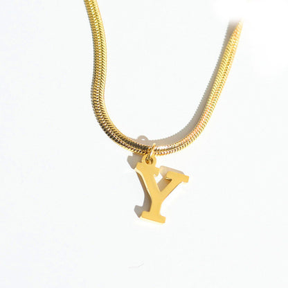 Script Initial Letter Herringbone  Chain Necklace