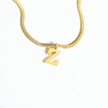 Script Initial Letter Herringbone  Chain Necklace