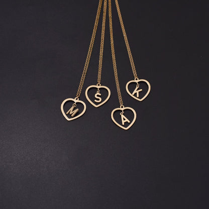 Open Heart Initial Letter Necklace