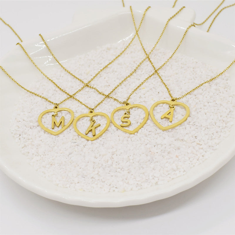 Open Heart Initial Letter Necklace