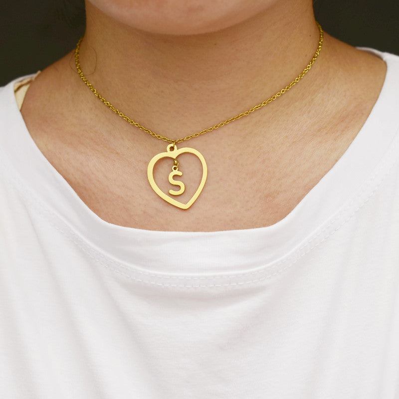 Open Heart Initial Letter Necklace