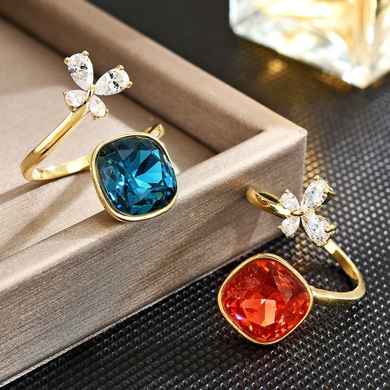 Butterfly Sapphire Emerald Open Gold Ring