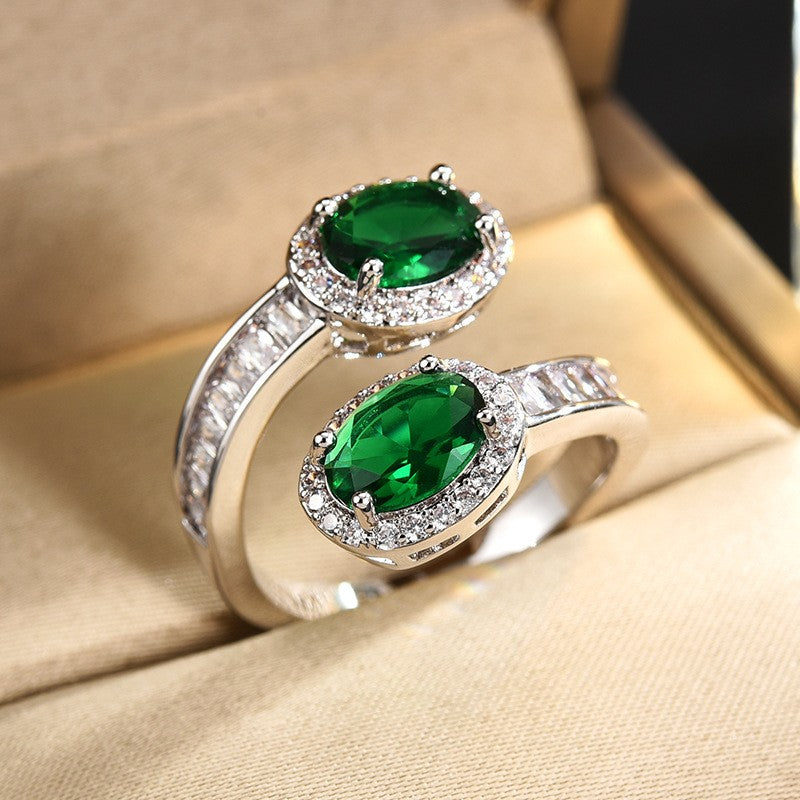 Double Emerald Zircon Open Ring