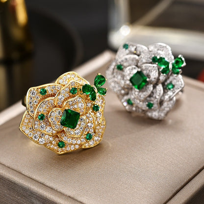 Emerald Butterfly Flower Open Ring