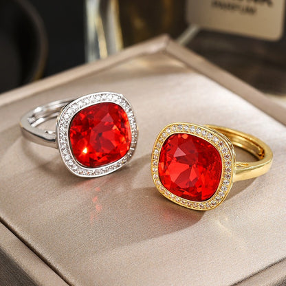 Square Ruby Crystal Open Ring