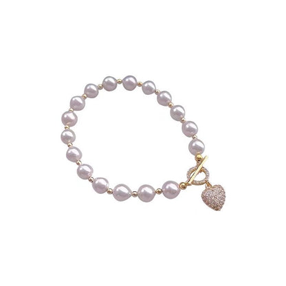 Classic Freshwater Pearl Ball Pave Heart Bracelet