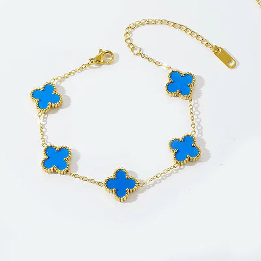 Fritillaria Mother of Pearl Clover bracelet Blue