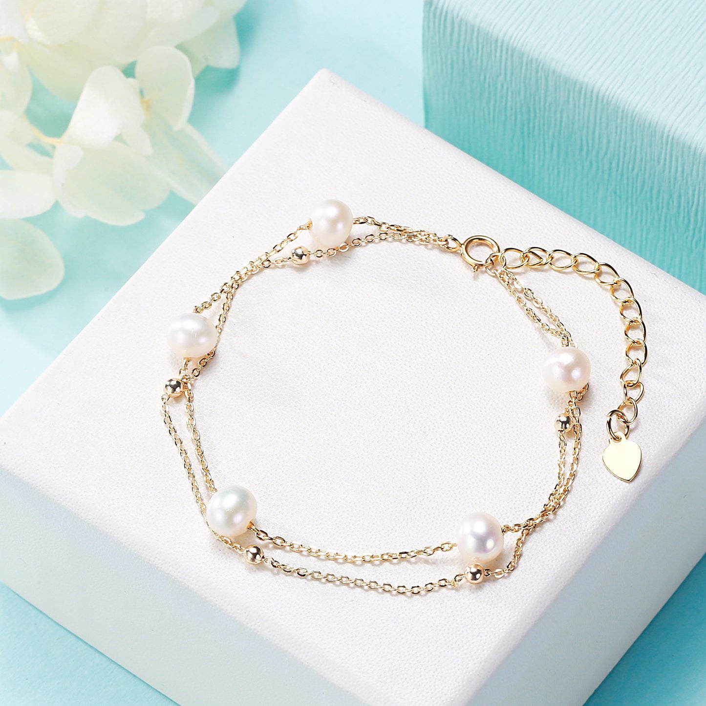 Freshwater Pearl Double Satellite Chain Bracelet